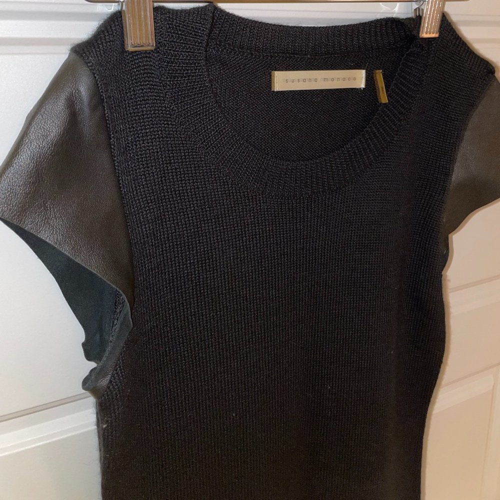 Susana Monaco Wool mini dress with genuine lamb leather sleeevs